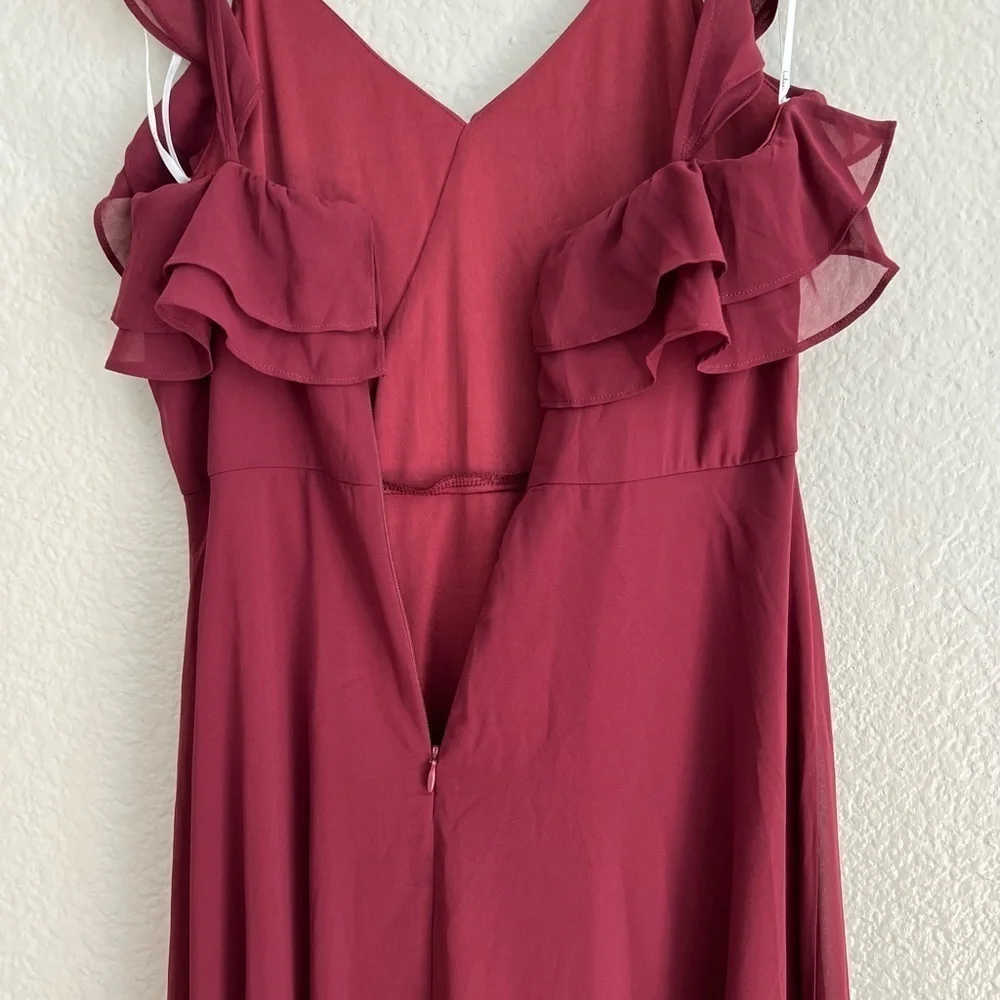 NWOT Lulus Adoring Glances Burgundy Ruffled Maxi Dress - Picture 7 of 10
